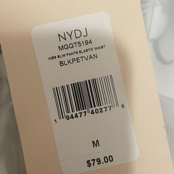 NYDJ Ines Slim Pant Women's M White w/ Black Floral All Over Pattern Pull On NWT - Picture 3 of 5